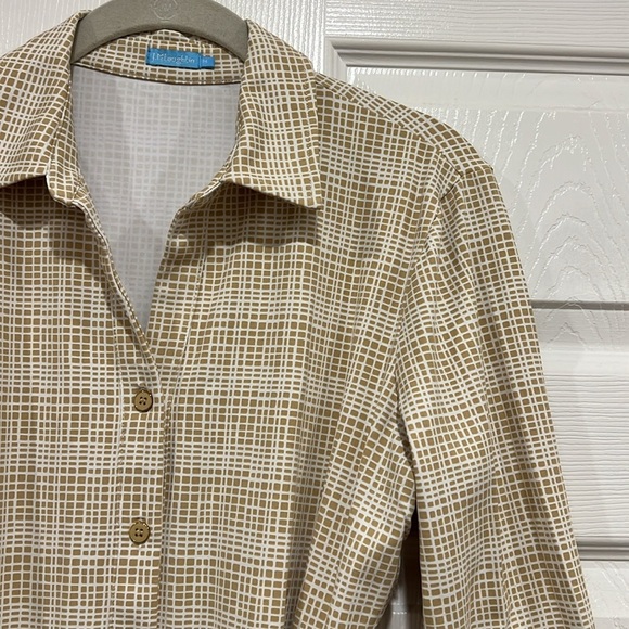 J. McLaughlin Calla Dress in Mini Mod Matrix Tan White Size Medium - Picture 2 of 8